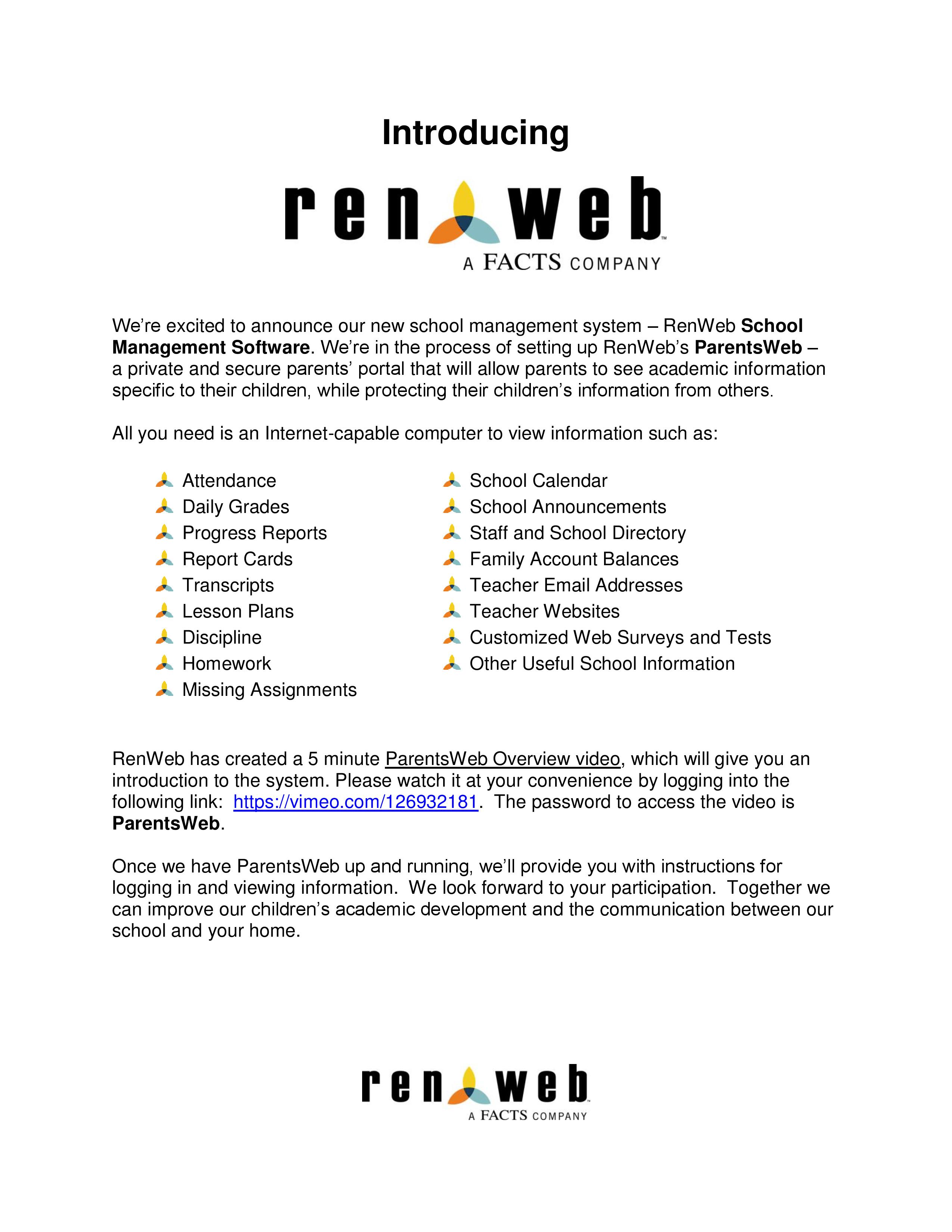 FACTS RenWeb Tutorials Cumberland Christian School